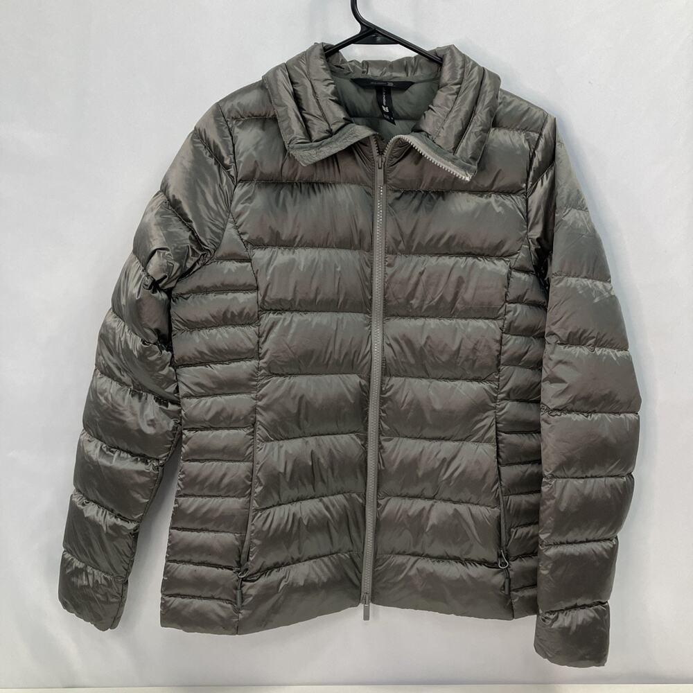 All in Motion Puffer Jacket Womens M Gray Packable Down Feather Quilt Full Zip